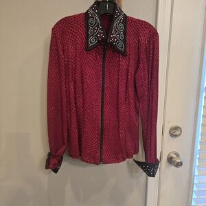 Embellished Red Western Zip-Front Shirt